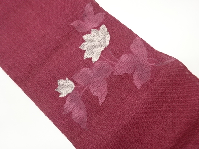 Nagoya obi with woven pattern of flowers and leaves in paper gauze